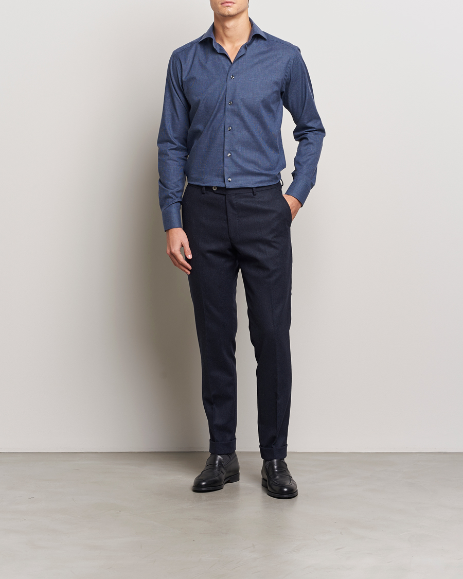 Men | Shirts | Eton | Slim Fit Wrinkle Free Flannel Pepita Shirt Blue