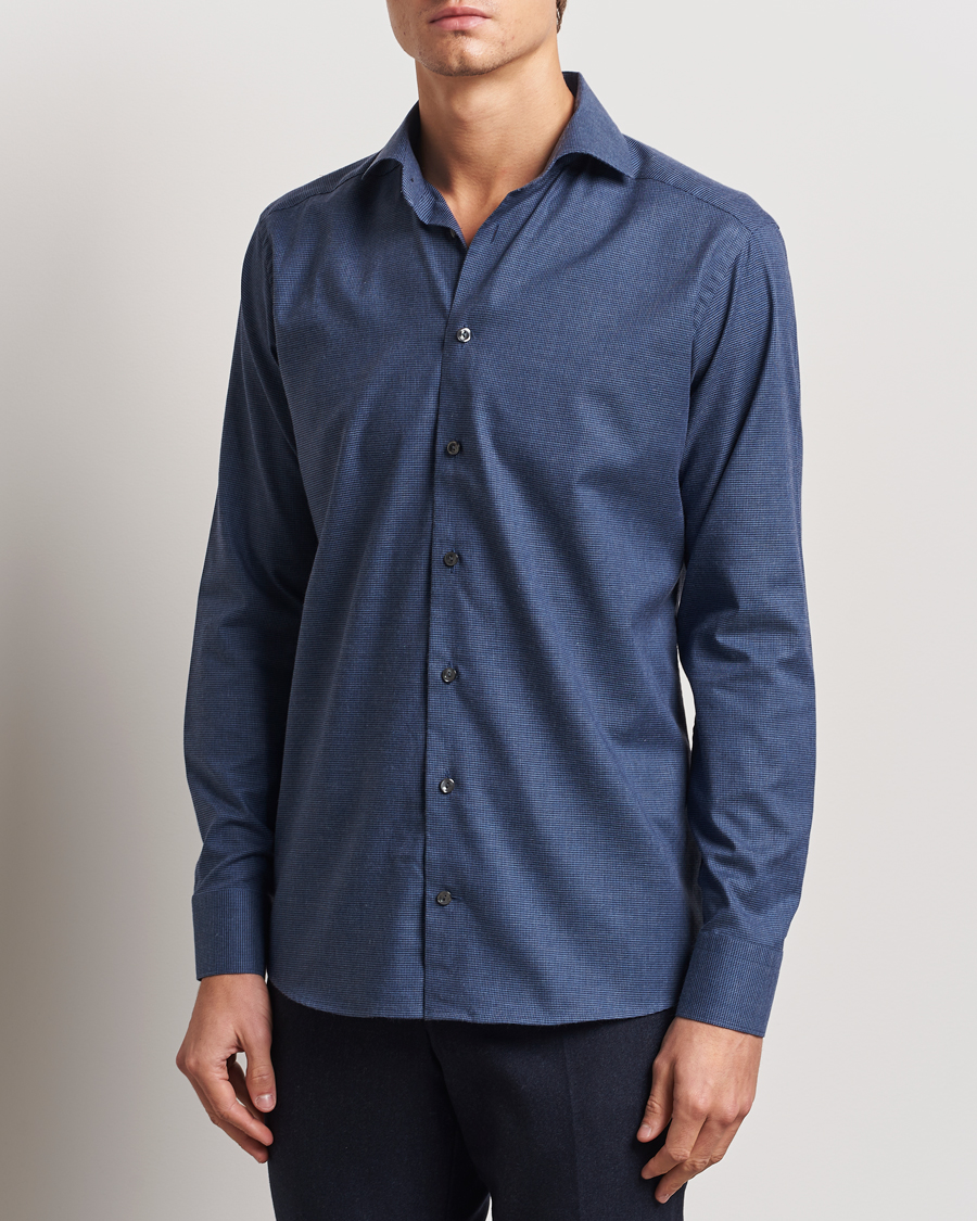 Men | Shirts | Eton | Slim Fit Wrinkle Free Flannel Pepita Shirt Blue