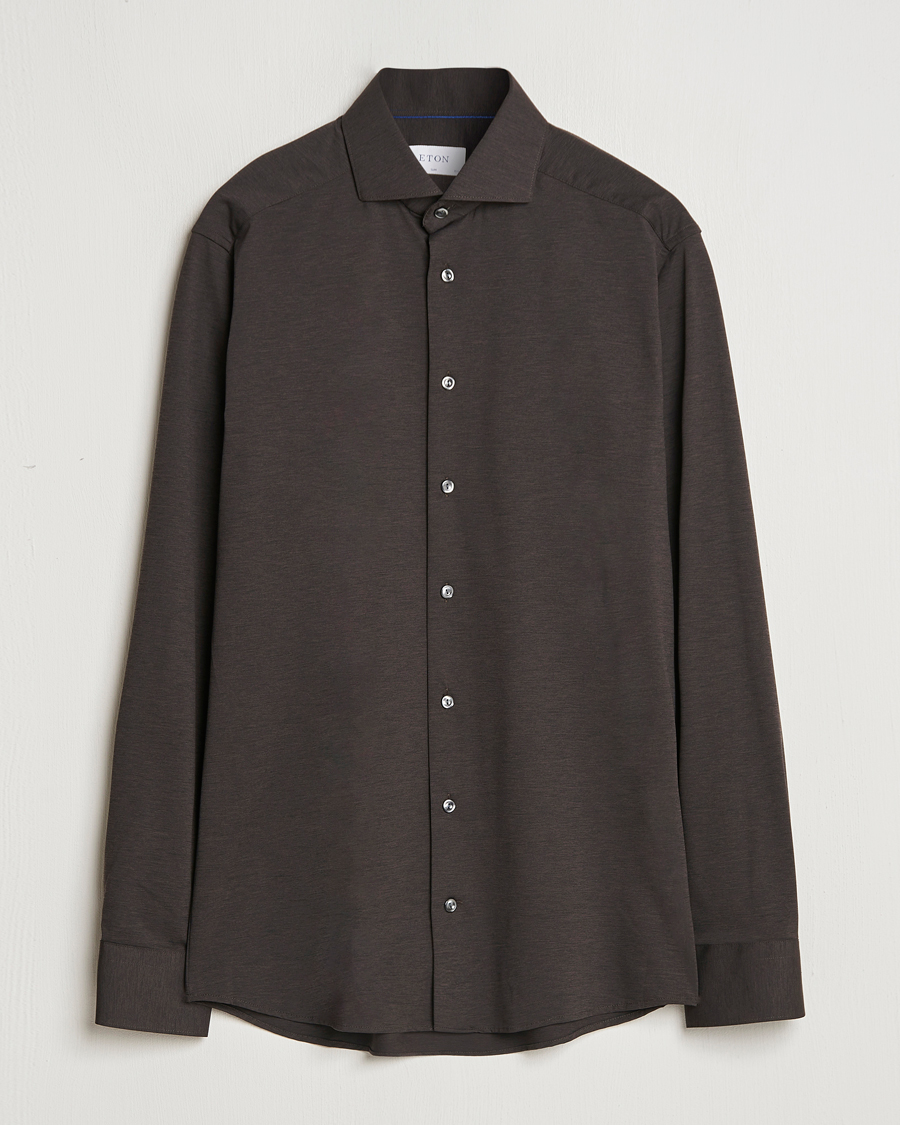 Men | Shirts | Eton | Slim Fit Four Way Stretch Shirt Dark Brown