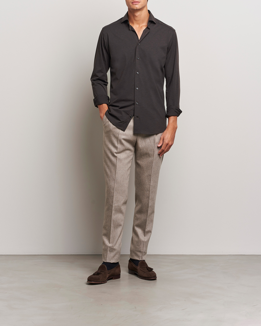 Men | Shirts | Eton | Slim Fit Four Way Stretch Shirt Dark Brown