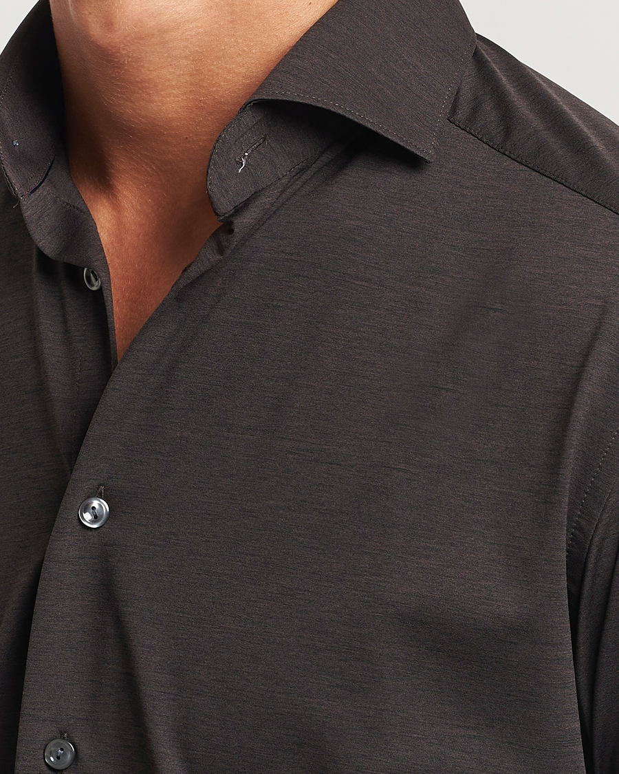 Eton Slim Fit Four Way Stretch Shirt Dark Brown at CareOfCarl.com Eton Slim Fit Four Way Stretch Shirt Dark Brown at CareOfCarl.com