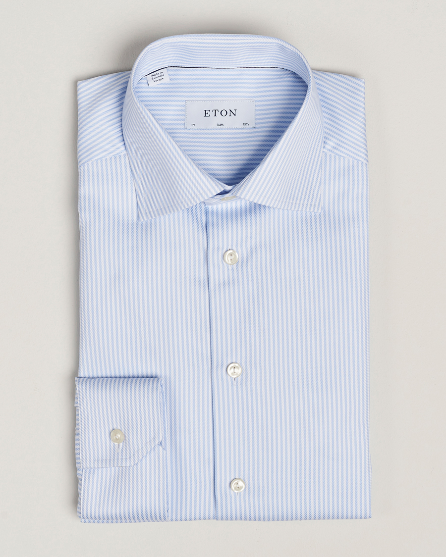 Men | Shirts | Eton | Slim Fit Signature Twill Striped Shirt Blue/White