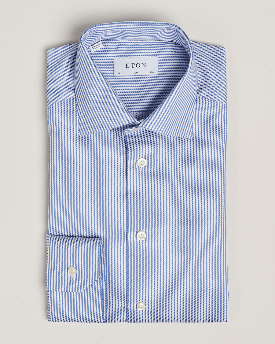 Men | Shirts | Eton | Slim Fit Signature Twill Striped Shirt Blue/White