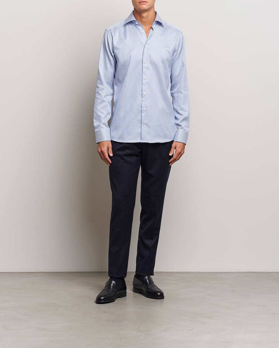 Men | Shirts | Eton | Slim Fit Signature Twill Striped Shirt Blue/White