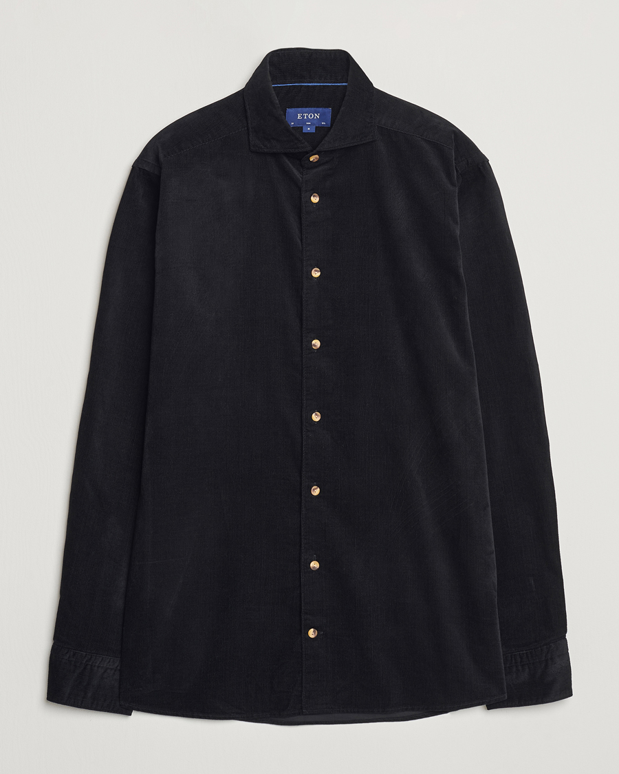 Men | Shirts | Eton | Slim Fit Fine Wale Corduroy Shirt Black
