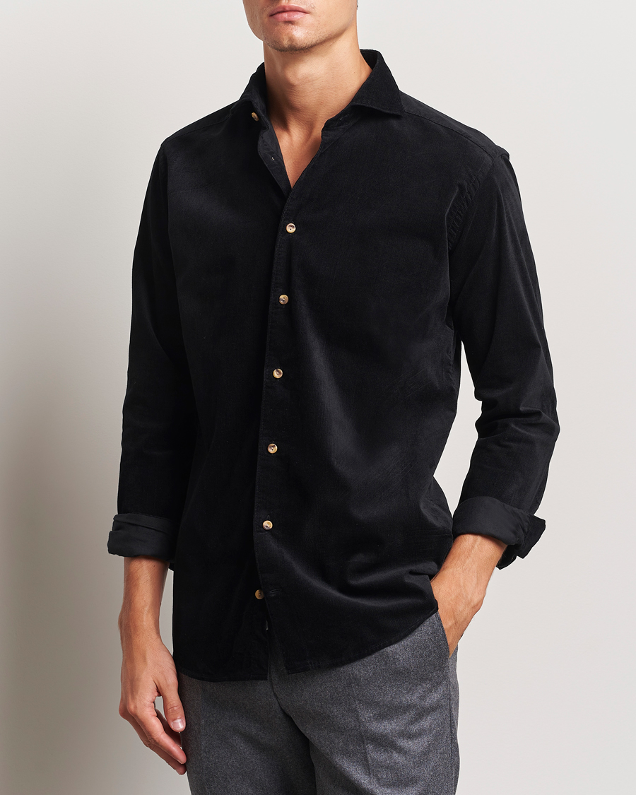 Men | Shirts | Eton | Slim Fit Fine Wale Corduroy Shirt Black
