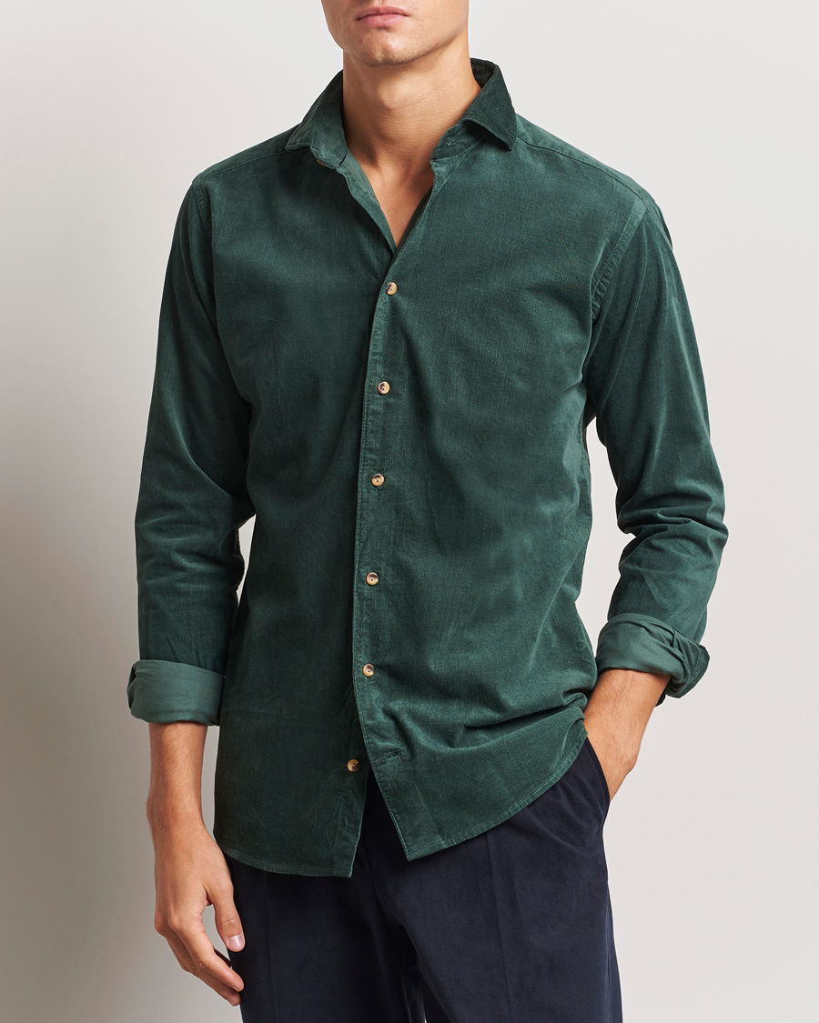 Men | Shirts | Eton | Slim Fit Fine Wale Corduroy Shirt Dark Green