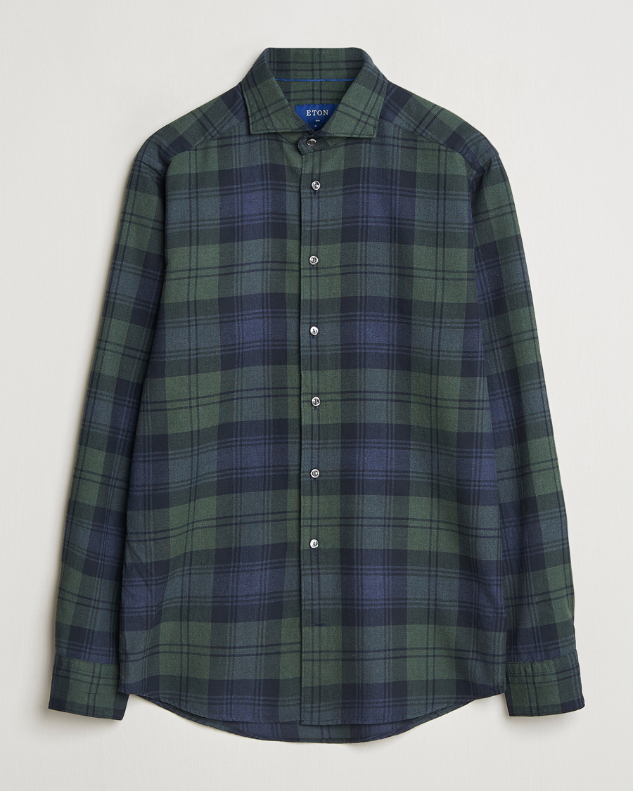 Men | Shirts | Eton | Slim Fit Checked Flannel Shirt Dark Green