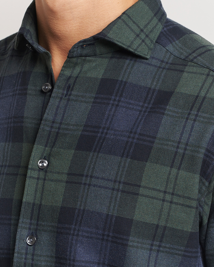 Men | Shirts | Eton | Slim Fit Checked Flannel Shirt Dark Green