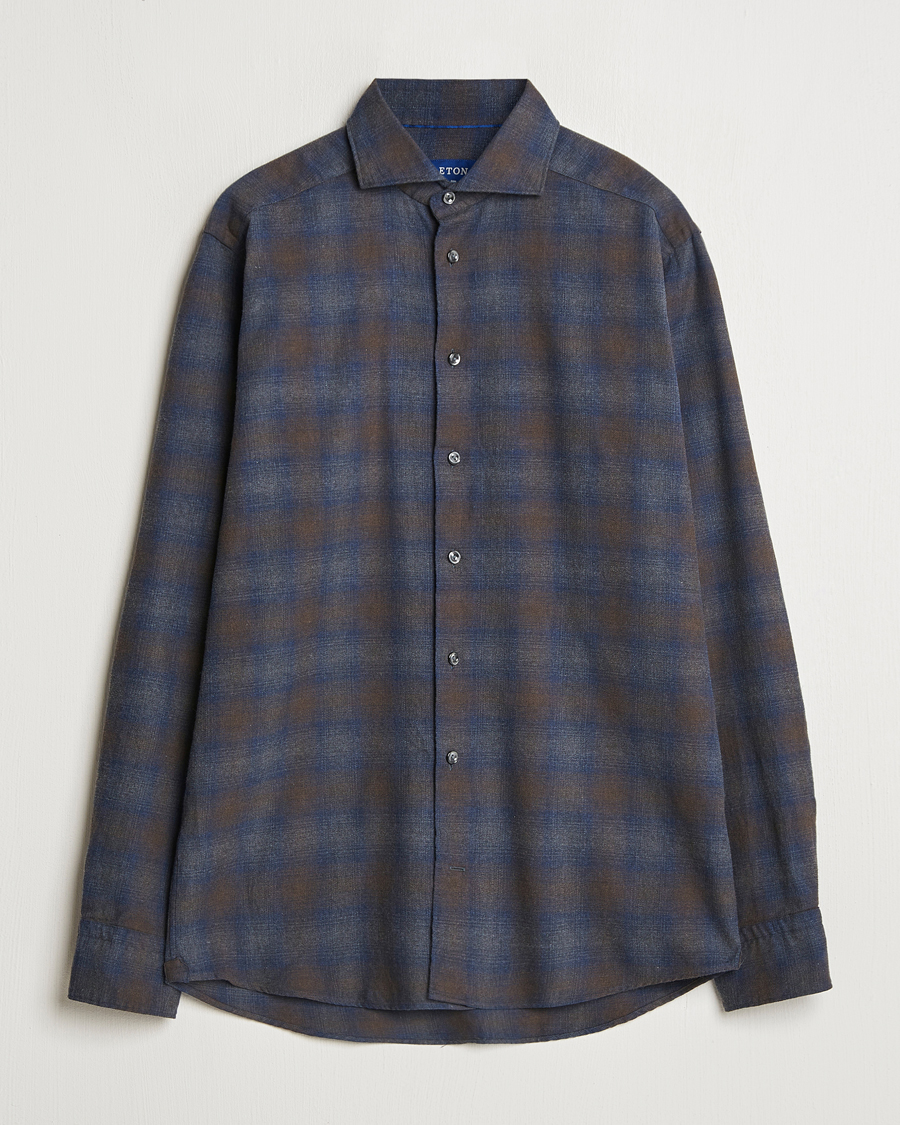 Men | Shirts | Eton | Slim Fit Checked Flannel Shirt Navy Blue