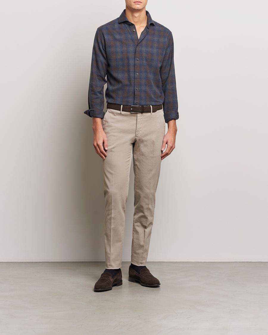 Men | Shirts | Eton | Slim Fit Checked Flannel Shirt Navy Blue