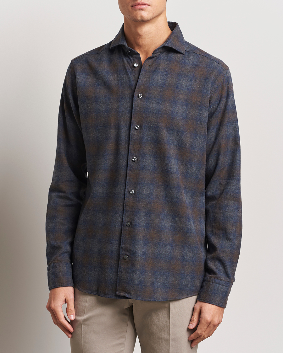 Men | Shirts | Eton | Slim Fit Checked Flannel Shirt Navy Blue