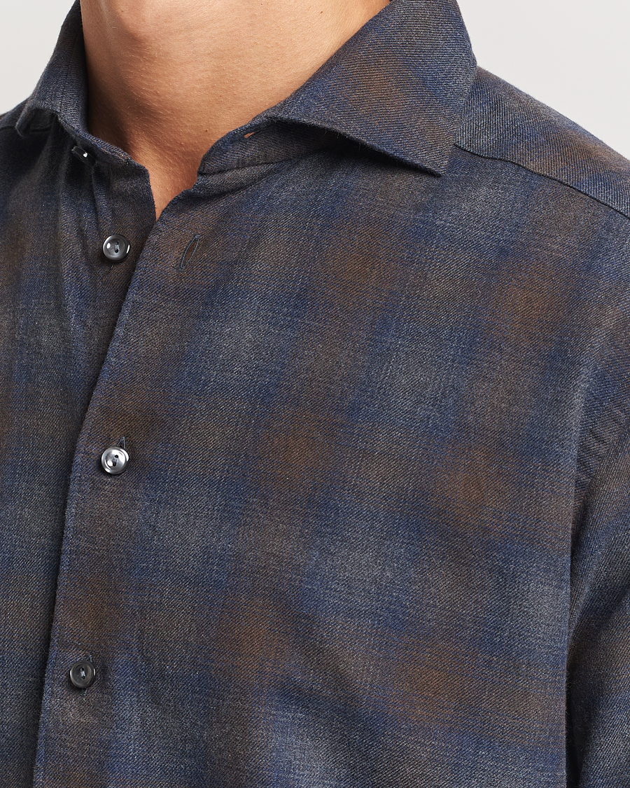 Men | Shirts | Eton | Slim Fit Checked Flannel Shirt Navy Blue