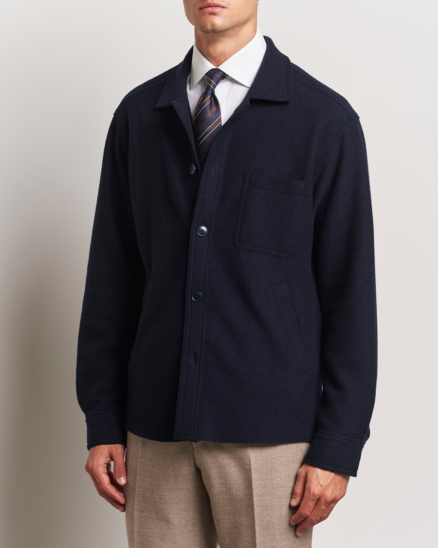 Eton Boiled Wool Overshirt Navy Blue at CareOfCarl.com
