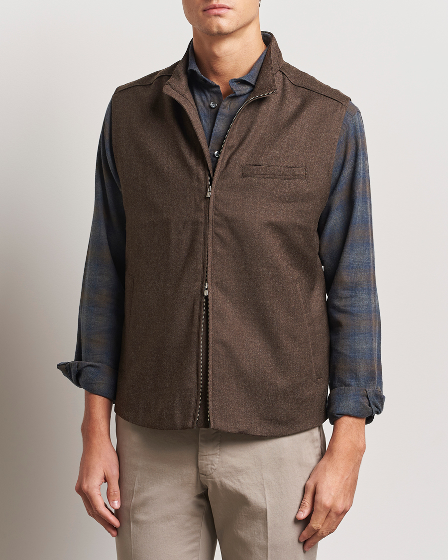 Men | Coats & Jackets | Eton | Wool Flannel Vest Dark Brown