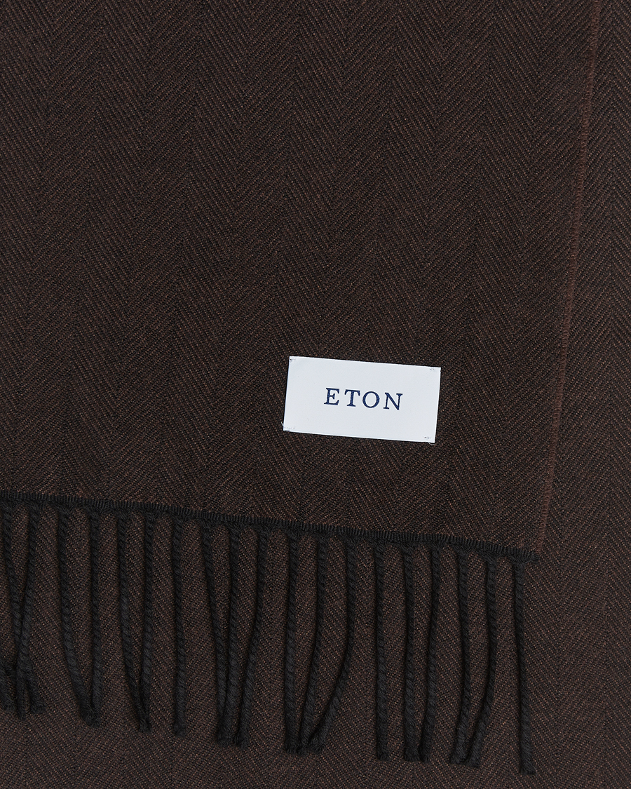 Men | Eton Merino Wool Herringbone Scarf Dark Brown | Eton | Merino Wool Herringbone Scarf Dark Brown