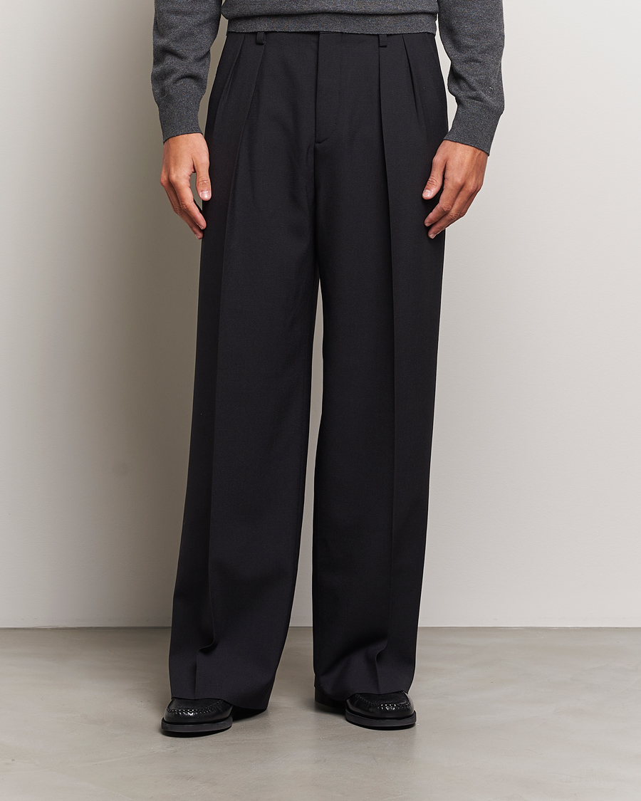 Men | Trousers | Filippa K | Milo Wide Wool Trousers Black