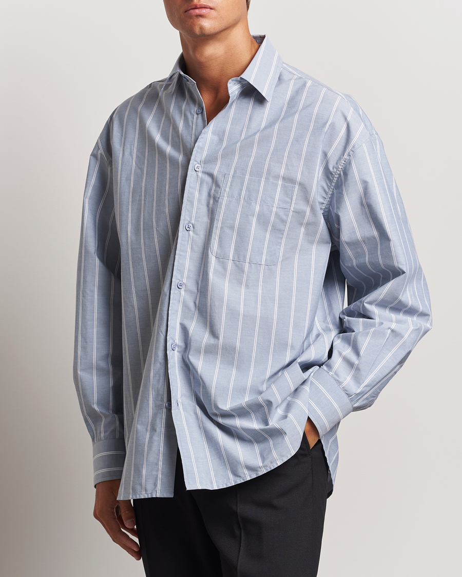 Filippa K Striped Cotton Poplin Shirt Blue/White at CareOfCarl.com
