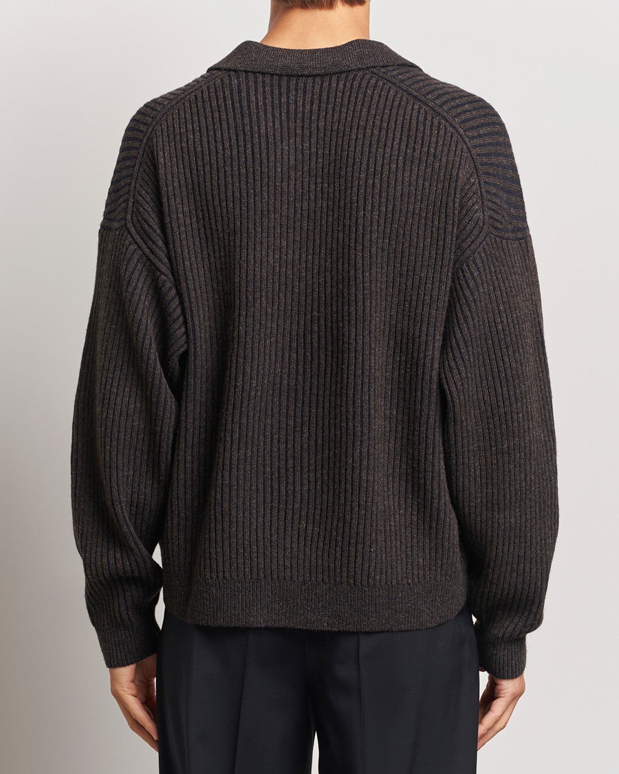 Men | Sweaters & Knitwear | Filippa K | Rib Knitted Polo Shirt Mocha/Navy