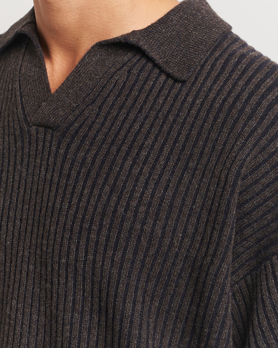 Men | Sweaters & Knitwear | Filippa K | Rib Knitted Polo Shirt Mocha/Navy
