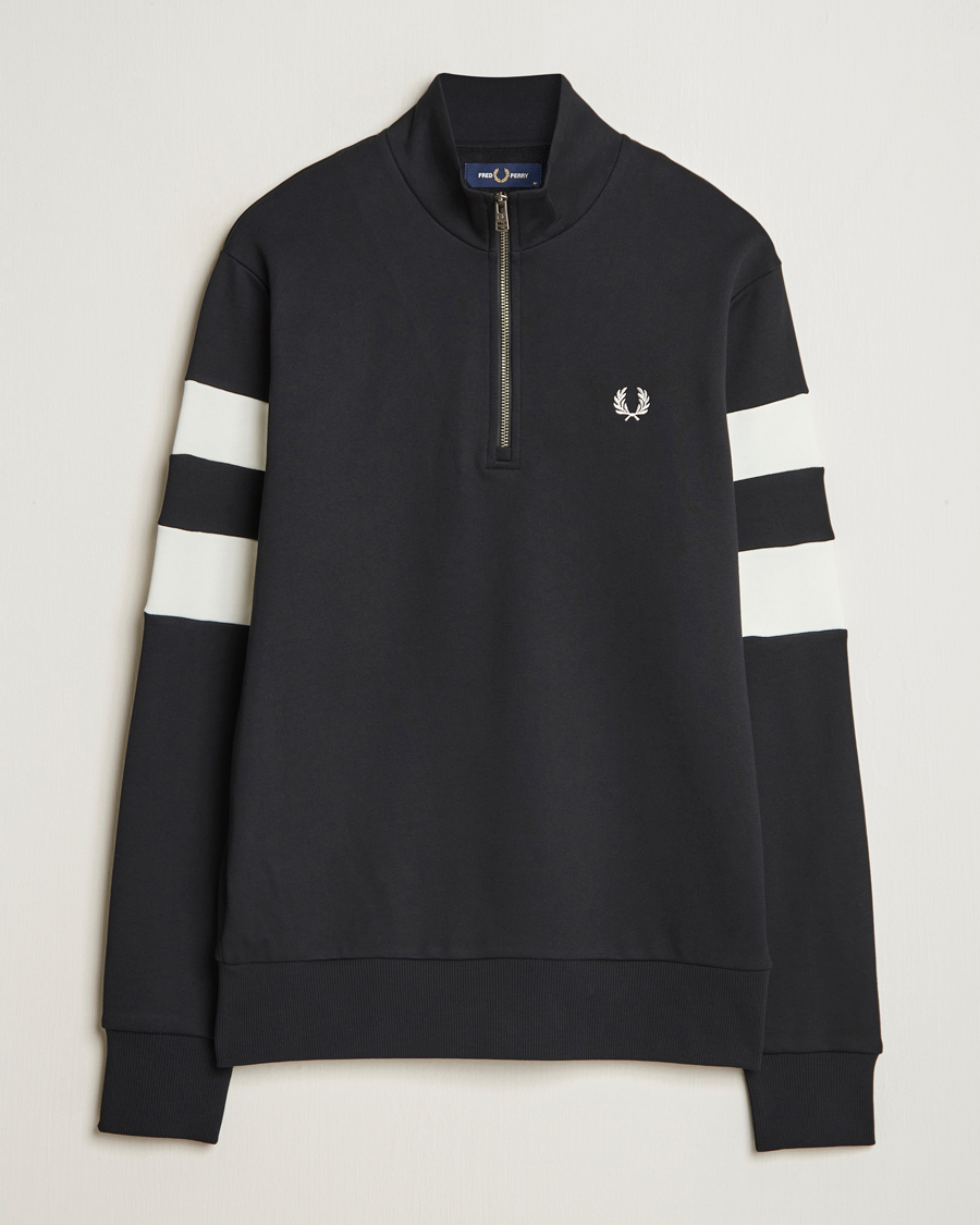 Men | Sweaters & Knitwear | Fred Perry | Tipped Sleeve Half Zip Sweatshirt Black
