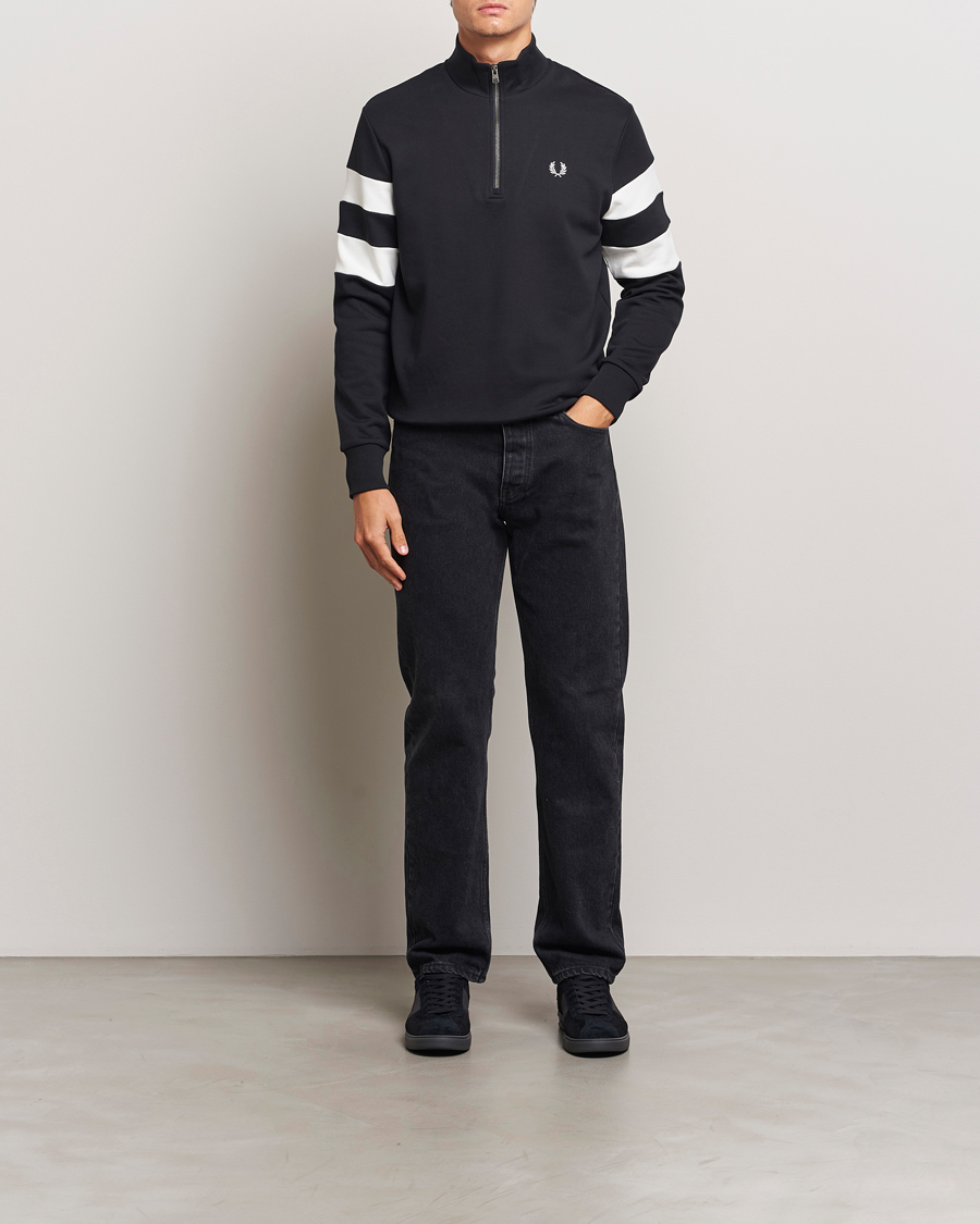 Men | Sweaters & Knitwear | Fred Perry | Tipped Sleeve Half Zip Sweatshirt Black