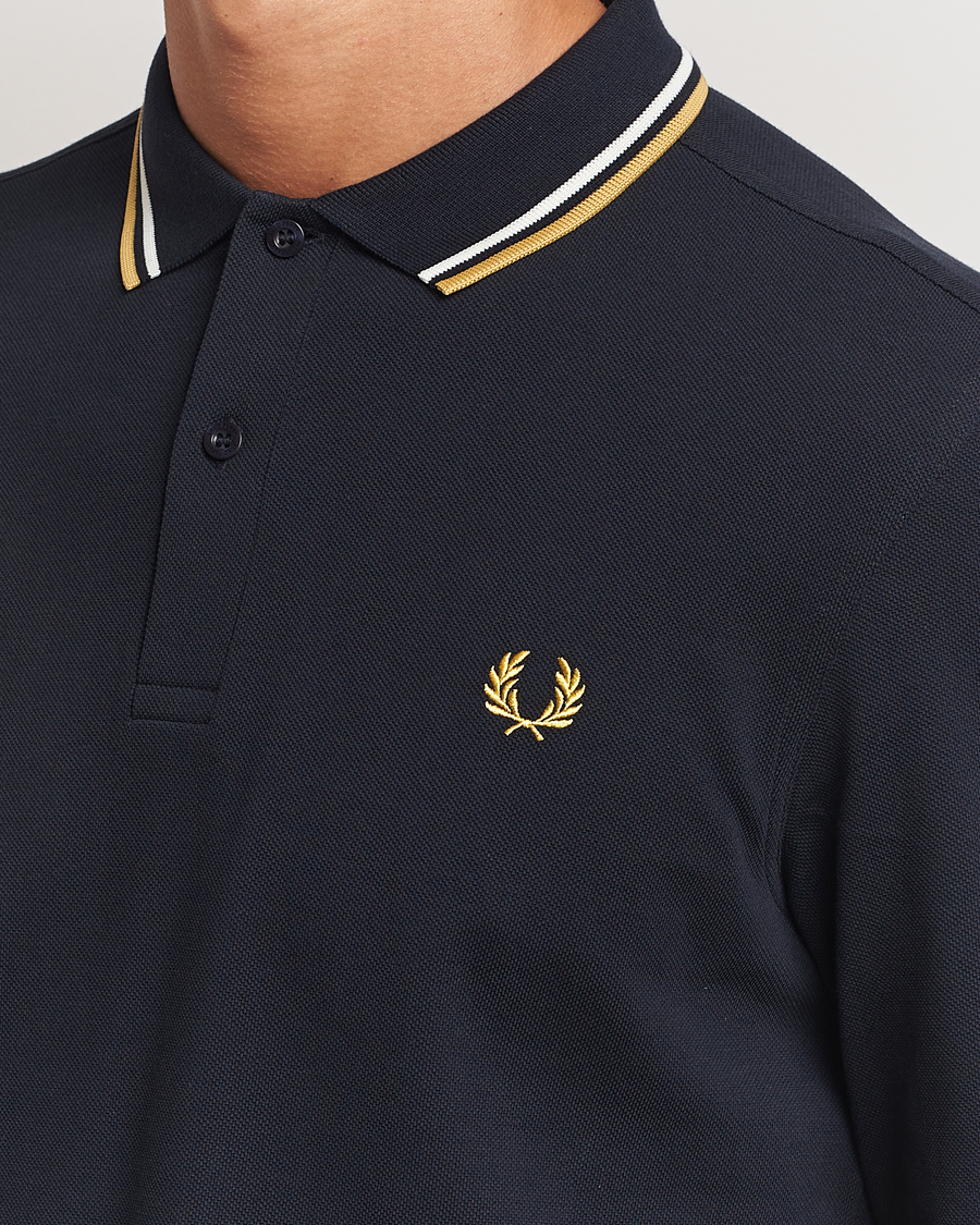 Fred Perry Twin Tipped Long Sleeve Polo Shirt Navy at