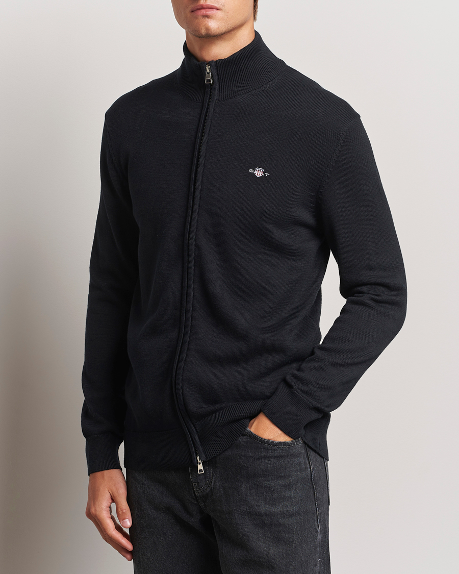 Men | Sweaters & Knitwear | Gant | Cotton Full Zip Cardigan Black