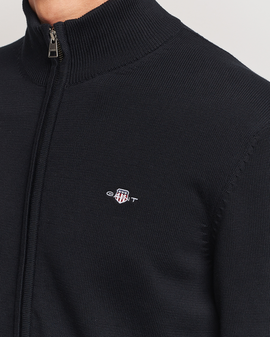 Men | Sweaters & Knitwear | Gant | Cotton Full Zip Cardigan Black