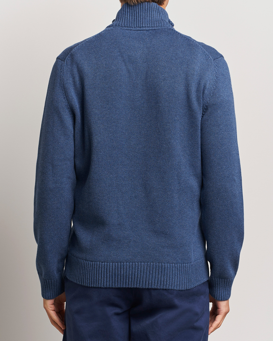 Men | Sweaters & Knitwear | Gant | Casual Cotton Half Zip Dark Jeans Blue Melange