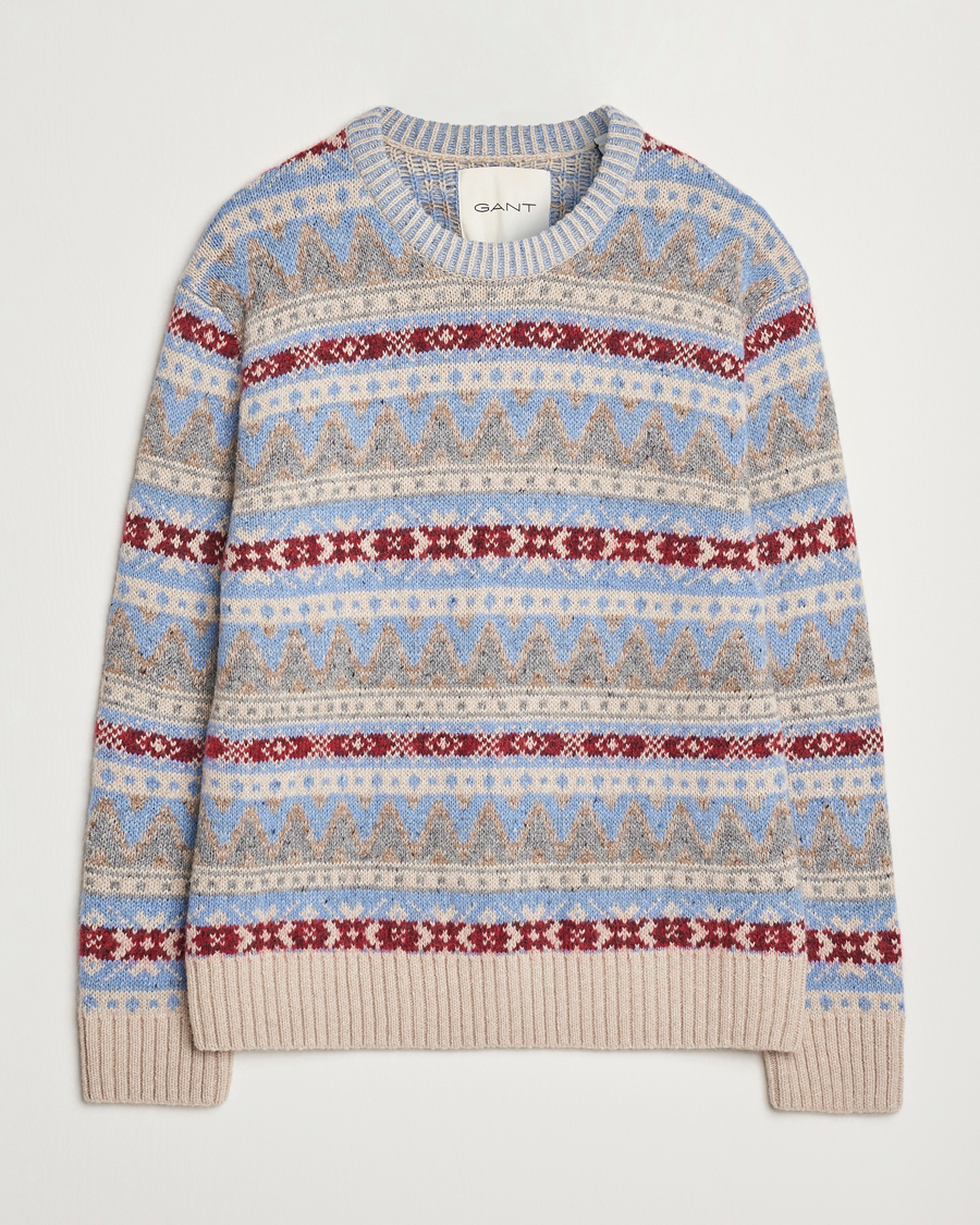 Men | Sweaters & Knitwear | GANT | Fair Isle Crew Neck Clear Sky