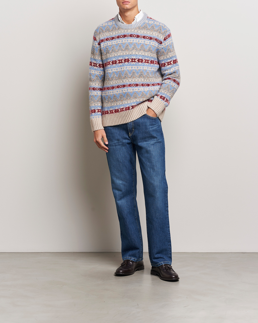 Men | Sweaters & Knitwear | GANT | Fair Isle Crew Neck Clear Sky