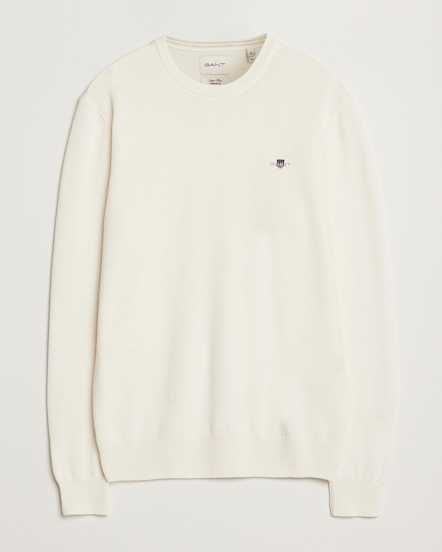 Men | Sweaters & Knitwear | GANT | Lambswool Crew Neck Pullover Cream
