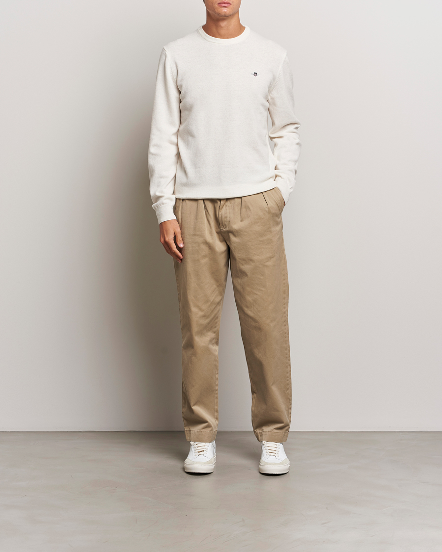 Men | Sweaters & Knitwear | GANT | Lambswool Crew Neck Pullover Cream