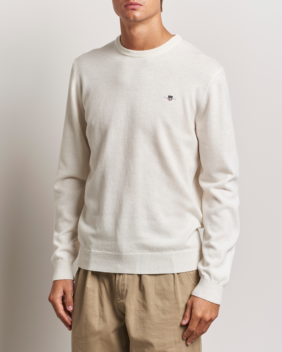 Men | Sweaters & Knitwear | GANT | Lambswool Crew Neck Pullover Cream