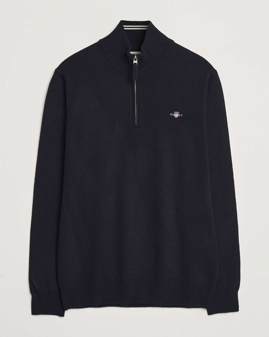 Men | Sweaters & Knitwear | GANT | Lamsbwool Half Zip Black