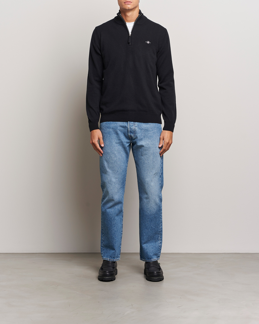 Men | Sweaters & Knitwear | GANT | Lamsbwool Half Zip Black