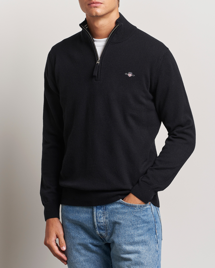 Men | Sweaters & Knitwear | GANT | Lamsbwool Half Zip Black