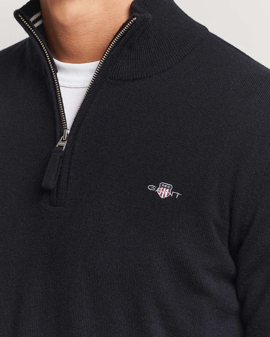 Men | Sweaters & Knitwear | GANT | Lamsbwool Half Zip Black