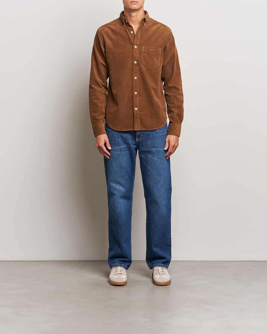 Men | Shirts | Gant | Regular Fit Corduroy Shirt Brown Melange