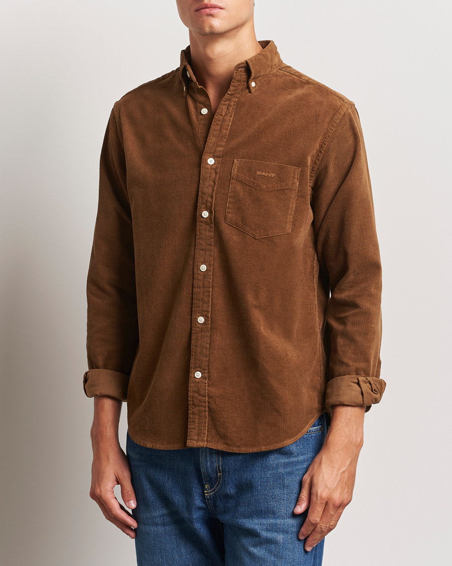 Men | Shirts | Gant | Regular Fit Corduroy Shirt Brown Melange