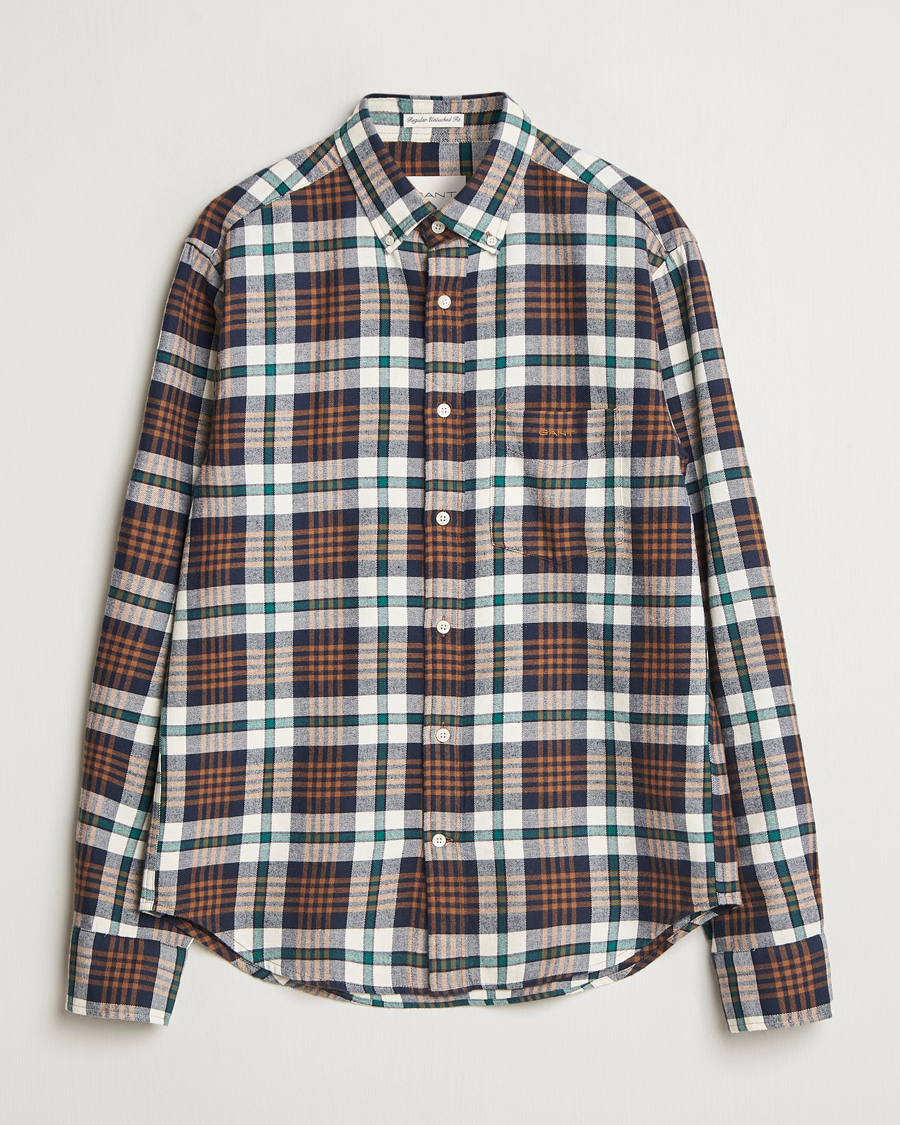 Men | Shirts | Gant | Regular Flannel Plaid Shirt Cacao Brown