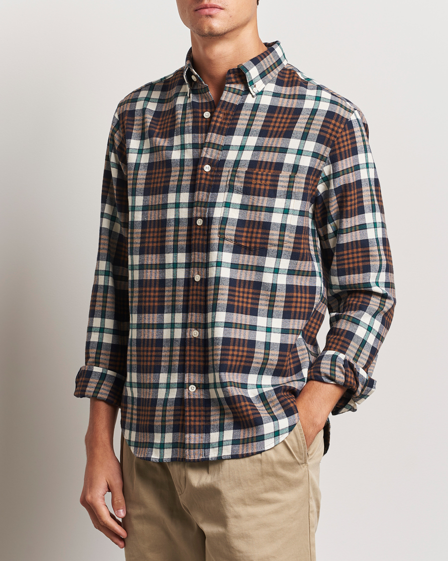 Men | Shirts | Gant | Regular Flannel Plaid Shirt Cacao Brown