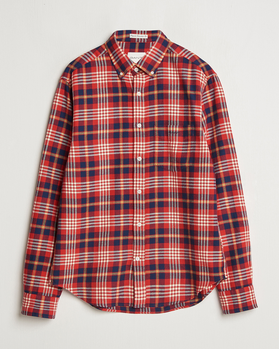 Men | Shirts | Gant | Regular Flannel Plaid Shirt Ruby Red
