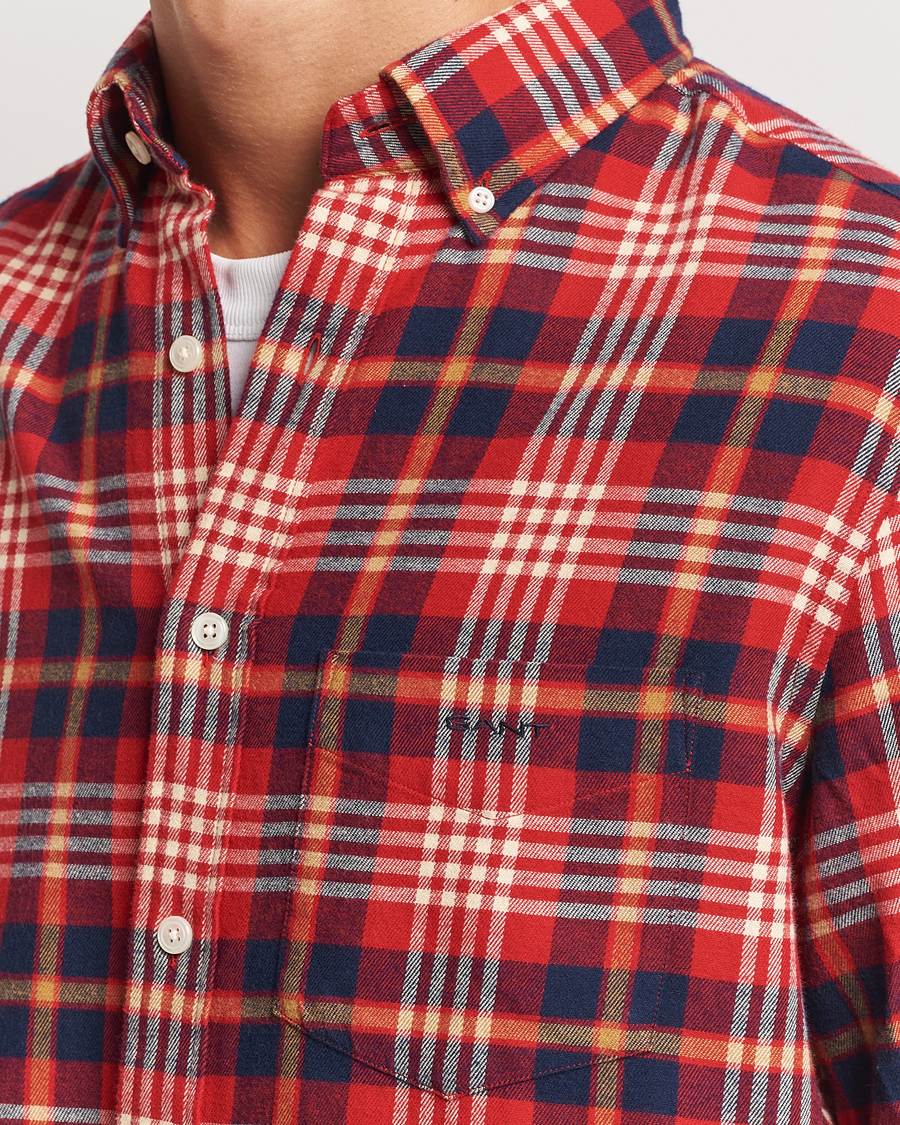 Men | Shirts | Gant | Regular Flannel Plaid Shirt Ruby Red