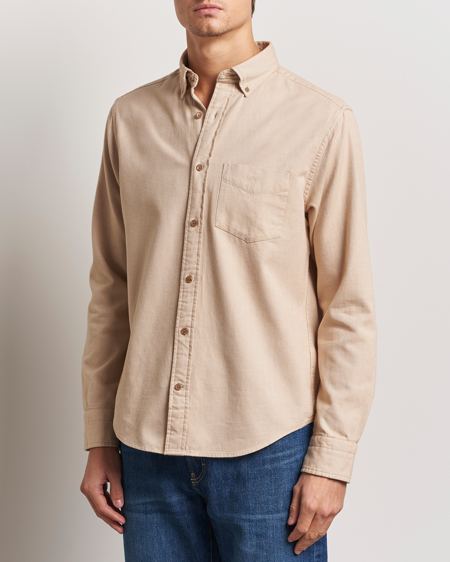 Men | Shirts | Gant | Regular Herringbone Flannel Shirt Caramel Beige