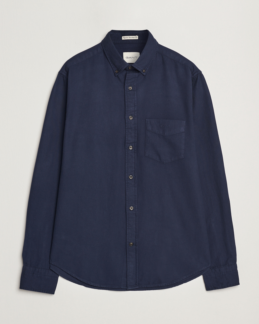 Men | Shirts | GANT | Regular Herringbone Flannel Shirt Evening Blue
