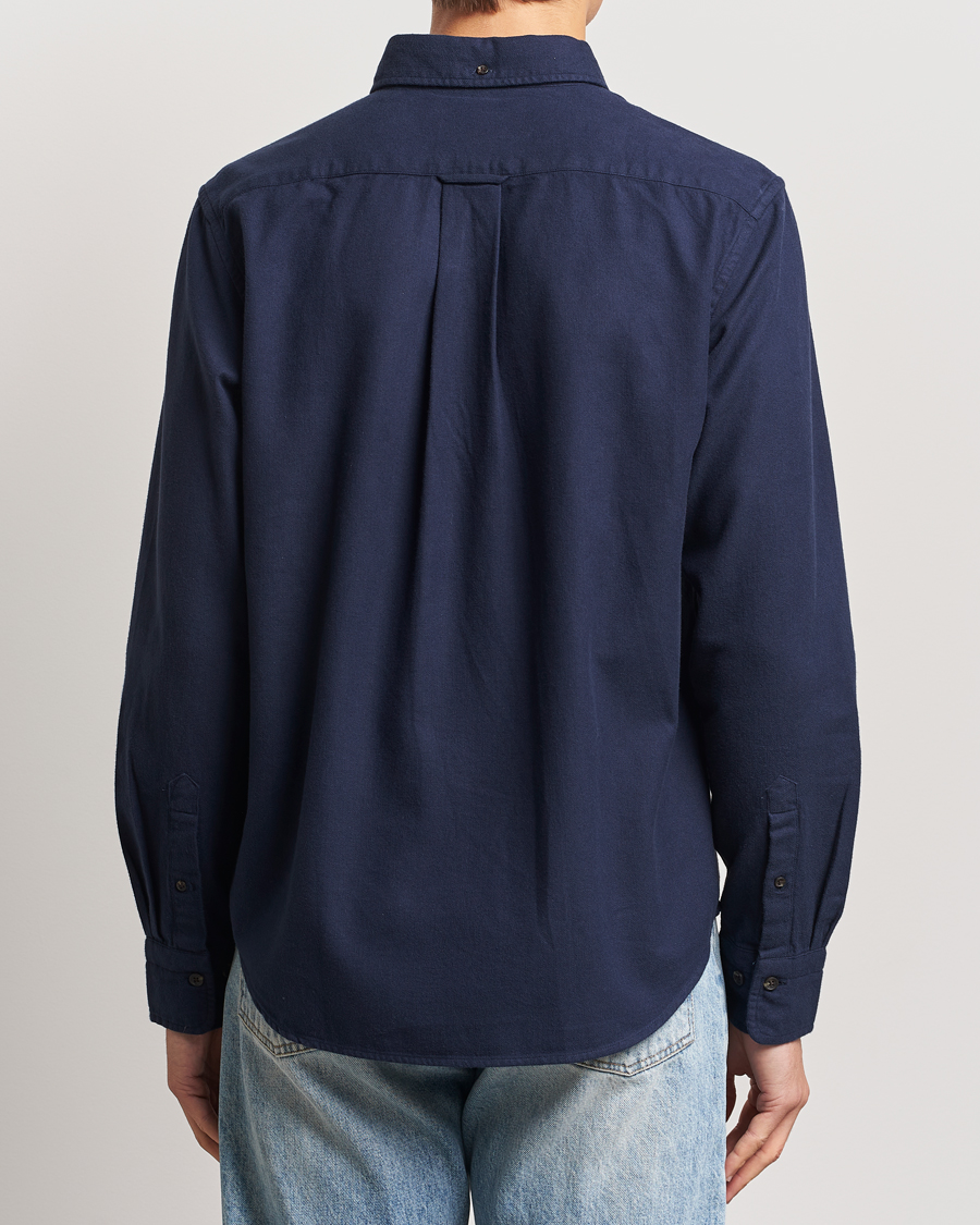 Men | Shirts | GANT | Regular Herringbone Flannel Shirt Evening Blue