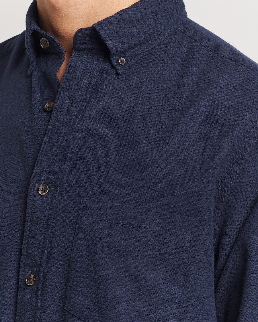 Men | Shirts | GANT | Regular Herringbone Flannel Shirt Evening Blue