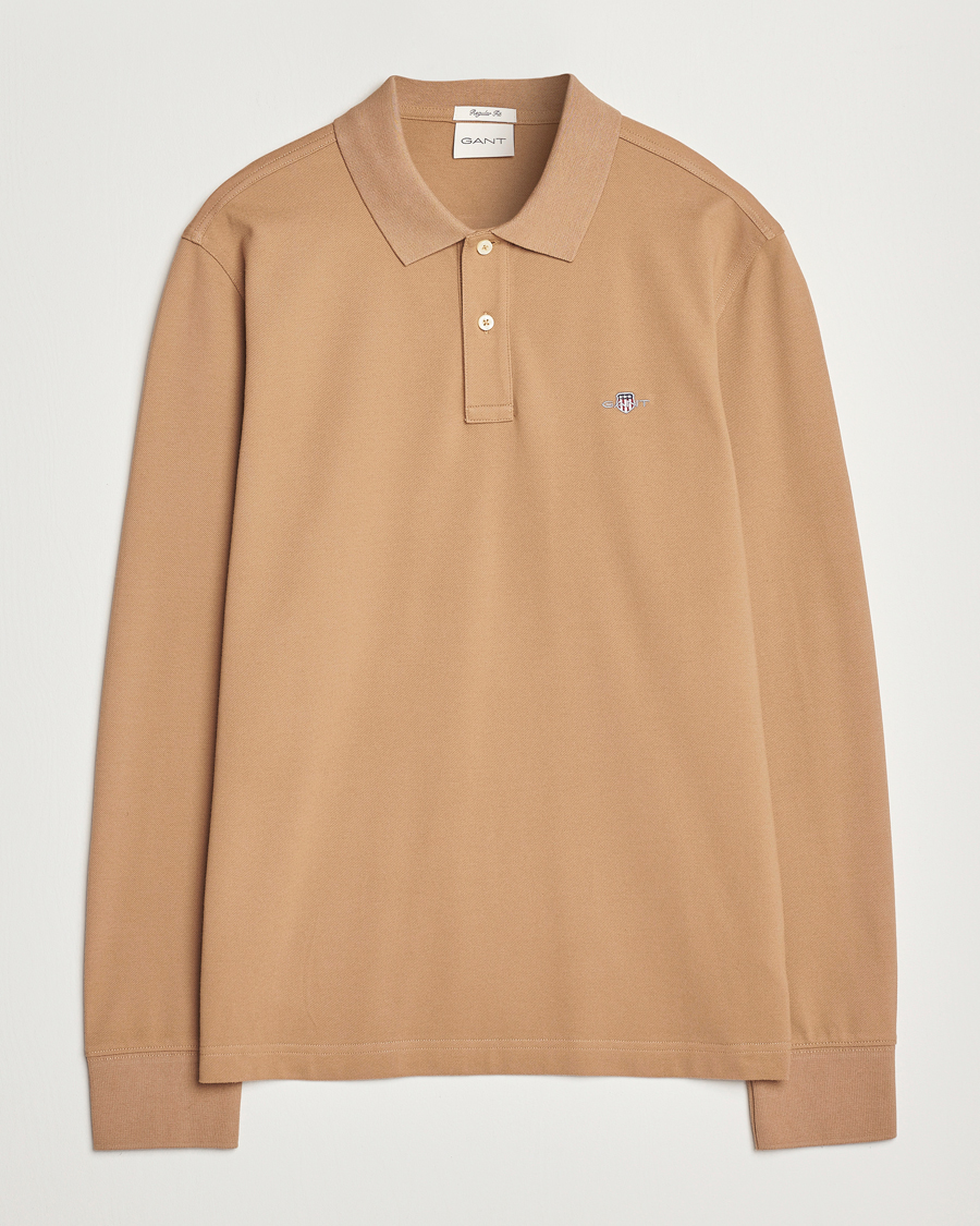 Men | Sweaters & Knitwear | GANT | Regular Shield Pique Polo Warm Khaki
